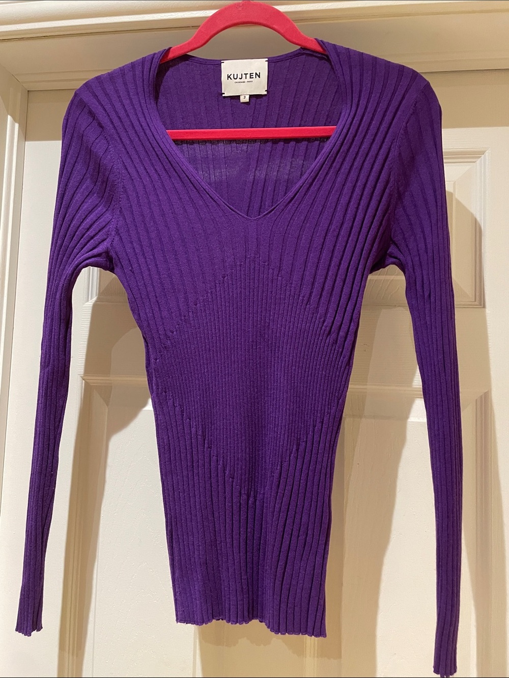 KUJTEN Women's Silk Cashmere V-Neck Sweater - Deep Purple Old Money M-L